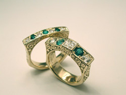 Emerald and Diamond Wedding Set